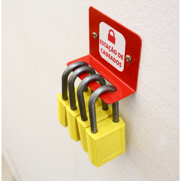 Estação de Bloqueio e Travamento para Cadeados em Aço Pequena Tagout - Detalhe Lateral